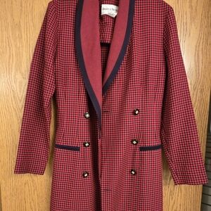 Vintage Danny & Nicole Red & Black Long Houndstooth Blazer
